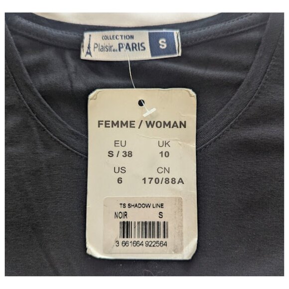 NWT Plaisir De Paris Eiffel Tower Striped Tee Black/White * Size S - Picture 3 of 7
